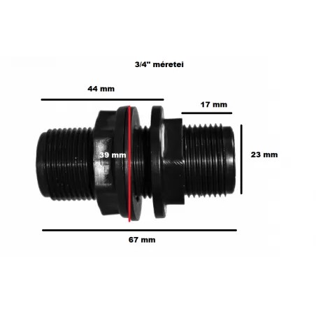 Átvezető közcsavar 3/4" műanyag, tömítéssel és anyával