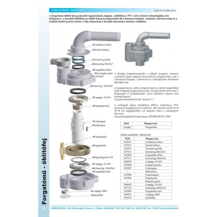 Forgatómű vízöblítéses fúráshoz (szürke betétes)