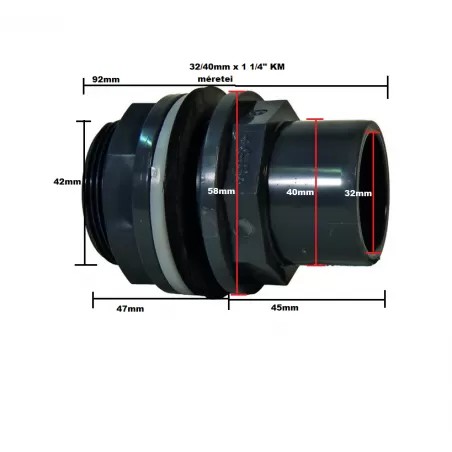 Hosszított tartályszerelvény 32/40mm x 1 1/4" KM
