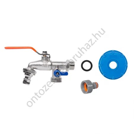 IBC csap csatlakozó készlet dupla kifolyós fém csappal 1/2R 3/4" KM