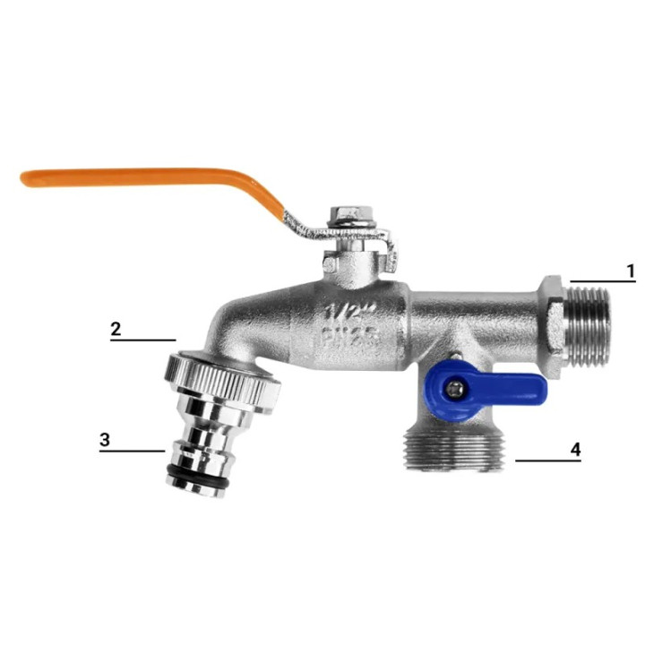 Kétkifolyós fém kerticsap karos 1/2"KM