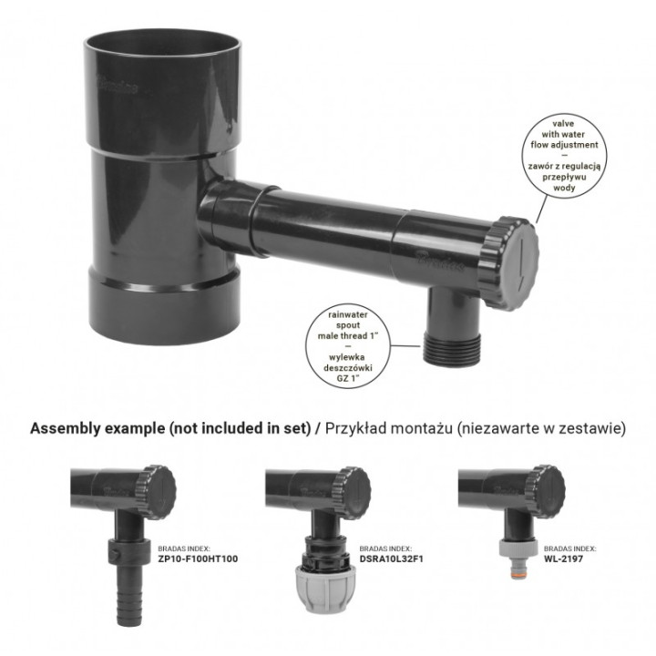 BRADAS esővíz gyűjtő 100mm-grafit