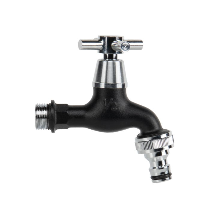 Kerti csap króm-fekete 1/2" KM- 3/4" KM 1/2R gyorscsatlakozóval (GKK0T1234BK)