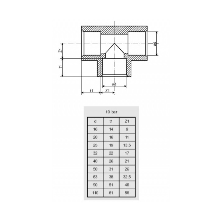 PVC ragasztható T idom DN25